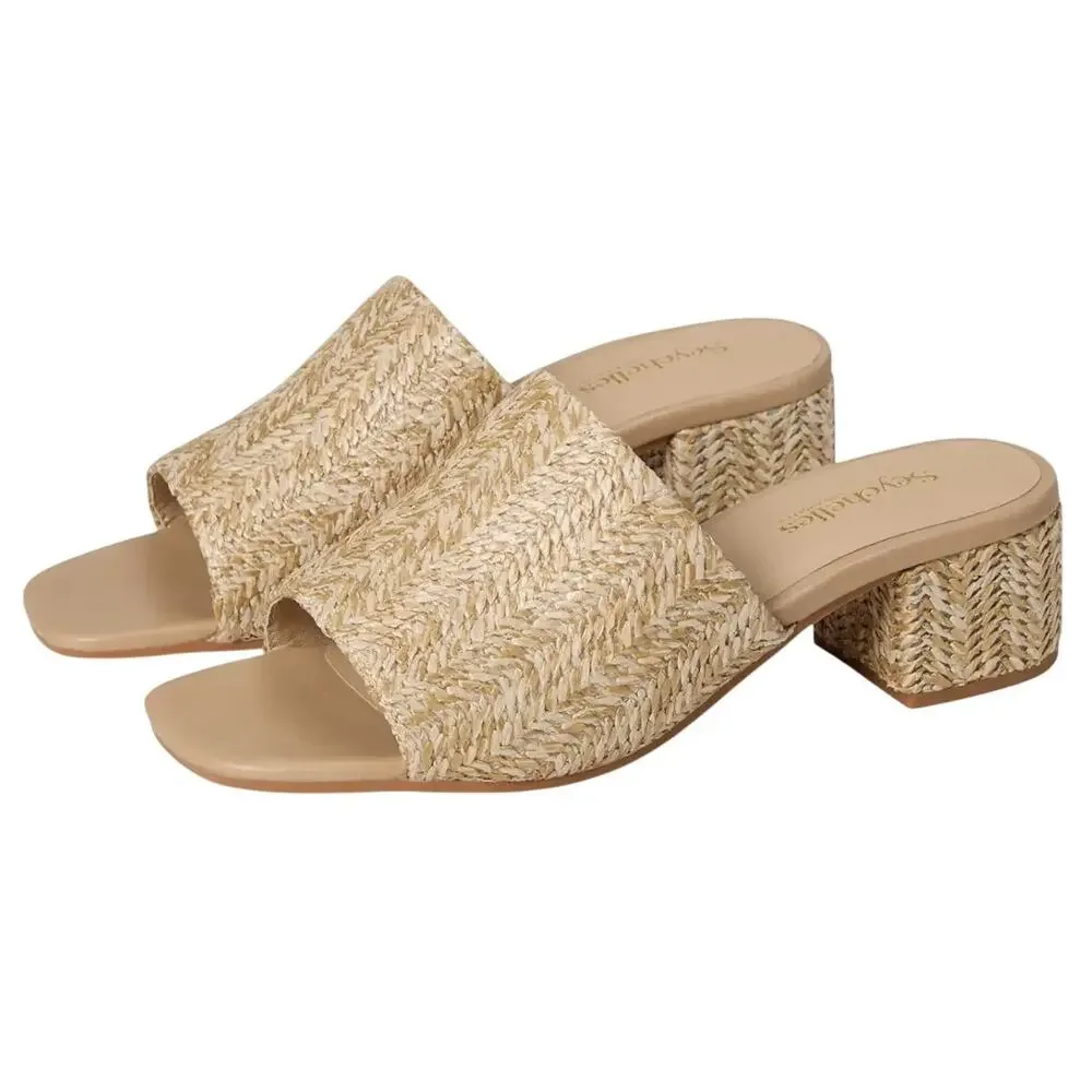 Seychelles Womens Pepper Raffia Heeled Sandal US 9 Natural Beige EUC